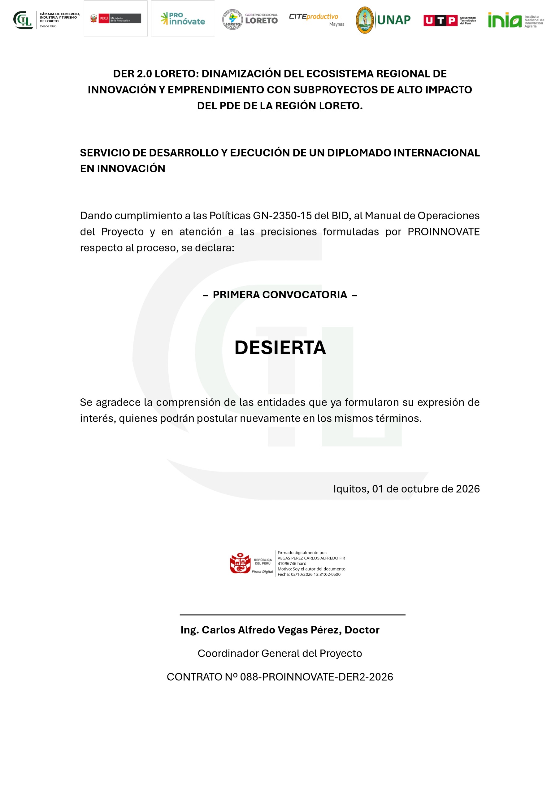 Declarada desierta la primera convocatoria para el Diplomado Internacional en Innovación